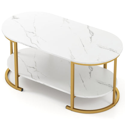 Marble Coffee Table with Open Storage Shelf