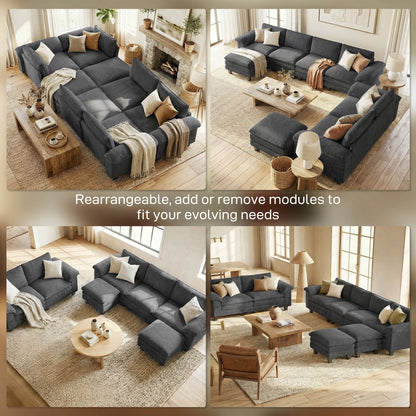 Sectional Sofa, L Shaped Couch with Deep Seat, Movable Ottoman and Pillow-top Armrests, Dark Gray