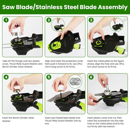 21V Electric Weed Edger Cordless String Trimmer Grass Mower Eater Bush Cutter with 16800RPM 2x 3000mAh Batteries 3.6-4.6FT Length 90° Rotatable Angle Saw Blade Steel Blade String Blade