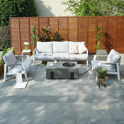 7-Piece Patio Aluminum Sofa Set with Rectangular Firepit Table & Side Table