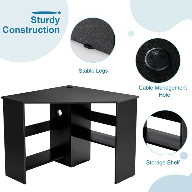 Corner Computer Desk Triangle Writing Workstation with Storage Shelf