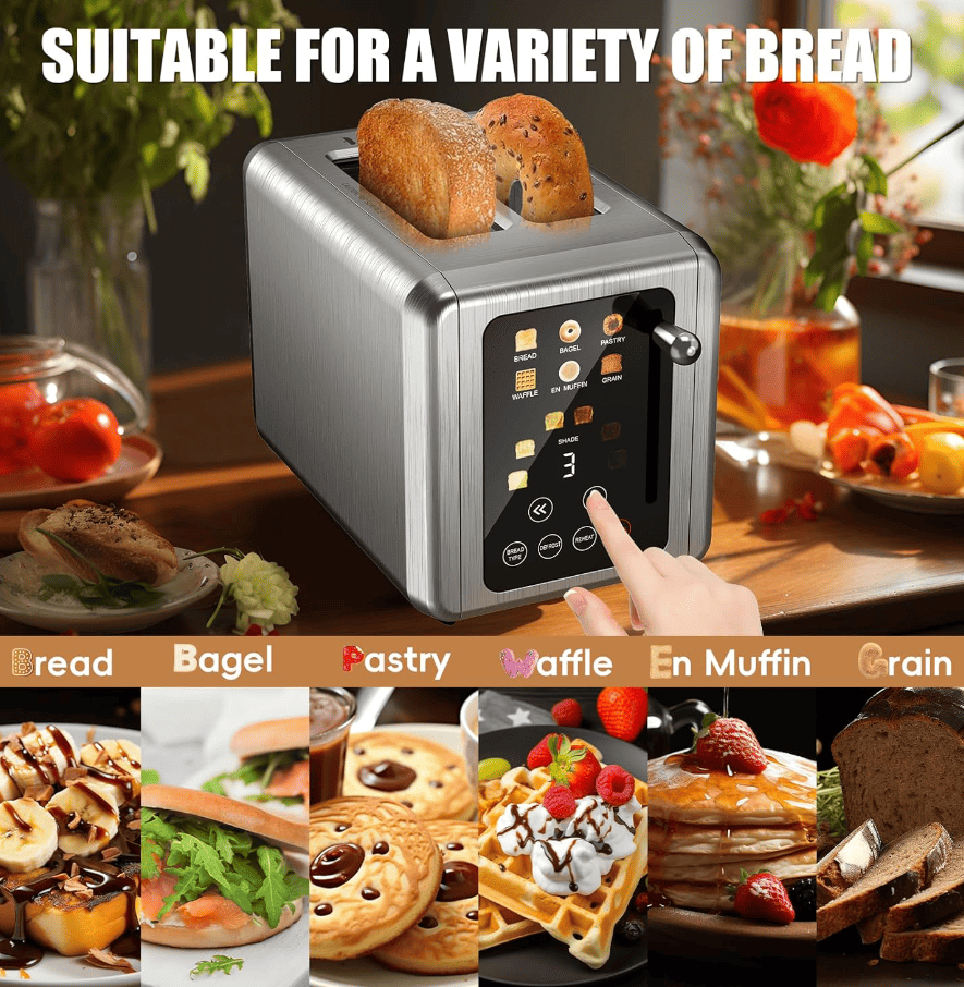 Retro Stainless Steel Toaster with 6 Browning Levels & 3 Functions - Perfect for Defrosting, Reheating, & Cancelling