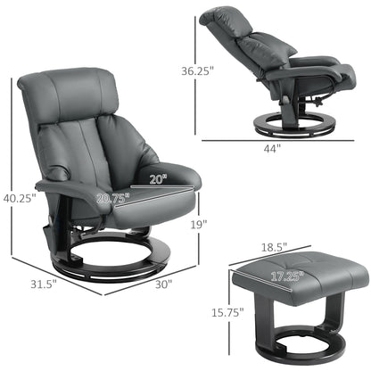 Faux Leather Swivel Massage Recliner with Ottoman, Remote, Side Pocket for Relaxation | Living Room Essentials