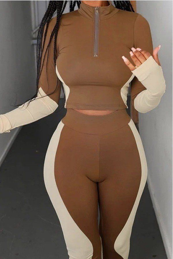 Fashion Two Pieces Activewear with Long Sleeve Crop Top with High Waist Leggings