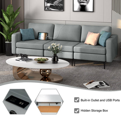 Convertible Sofa Couch with Magazine Pockets 3-Seat with 2 USB Port