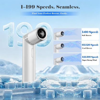 Portable Handheld Turbo Fan,3 IN 1 Rechargeable Mini Fans,Up to 12 Working Hours,1-199 Speed,Digital Display,for Outdoor,Travel,Beach,Office,2026 Summer Gifts for Women & Men