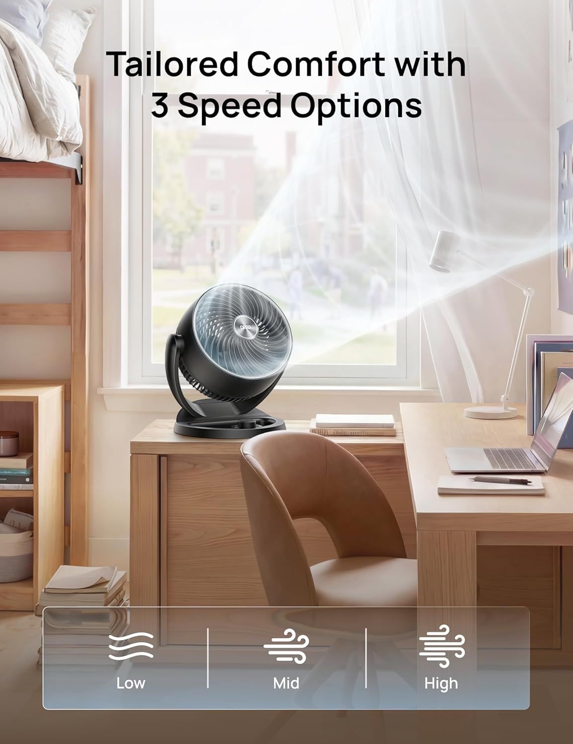 Fan for Bedroom, 12 Inches, 70ft Powerful Airflow, 25db Quiet Table Air Circulator Fans for Whole Room, 120° Adjustable Tilt, 3 Speeds, Desktop Fan for Home, Office, Kitchen