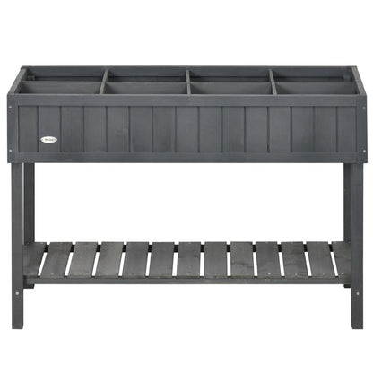 Elevated Planter Box Stand Wooden with 8 Slots and Shelf Dark Grey for Herbs Veggies Flowers