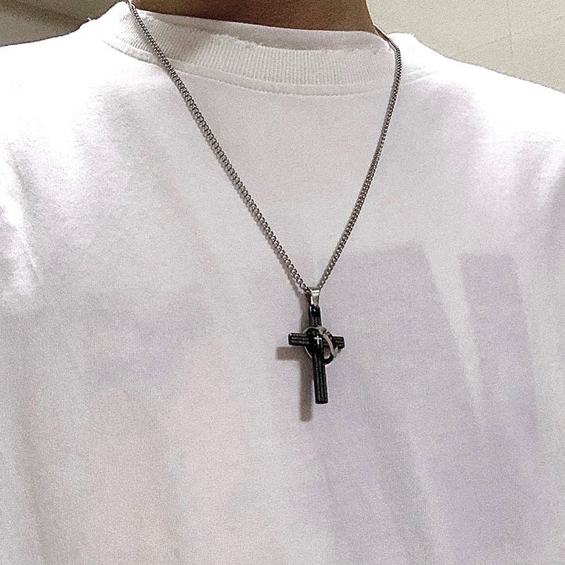 Light Wind Titanium Steel Cross Necklace Sweater Chain Cold