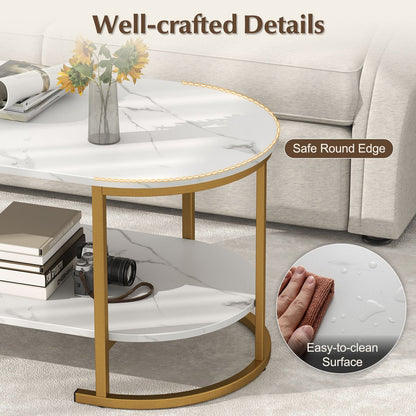 Marble Coffee Table with Open Storage Shelf