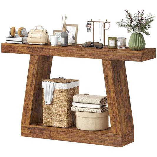 55" Farmhouse Console Table, 2-Tier Entryway Table with Storage for Hallway, Living Room, Behind Couch, Rustic Brown