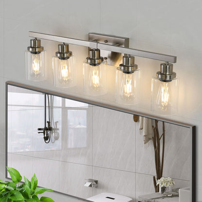 31" Modern 5-Light Bathroom Vanity Light Fixture - Brushed Nickel Finish with Clear Glass Shades, Perfect for Bathroom, Vanity, and Dressing Area Lighting (No Bulbs)