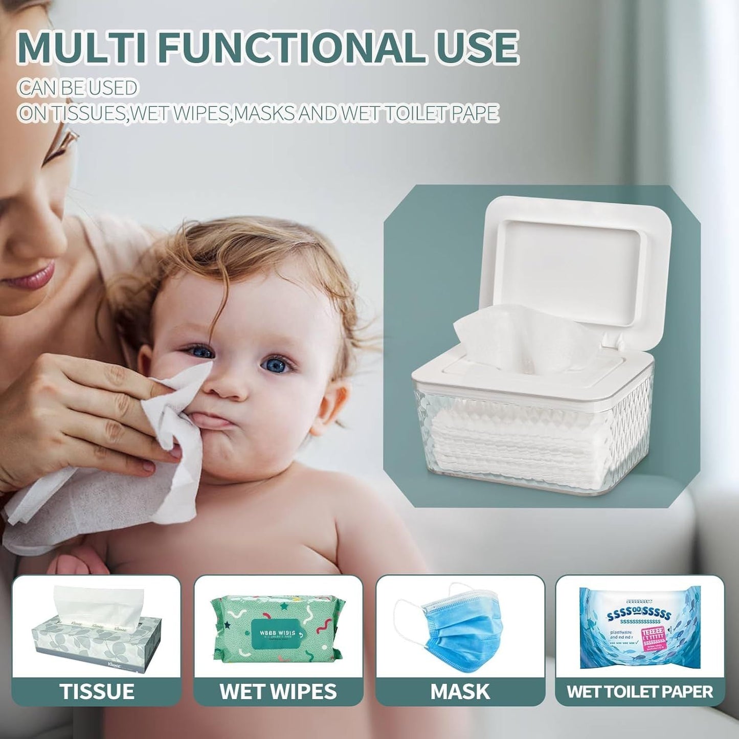 Wipes Dispenser, One-Handed Operation Wipe Holder for Baby & Adult, Seal-Designed Wipes Container for Bathroom Keep Diaper Wipes Fresh