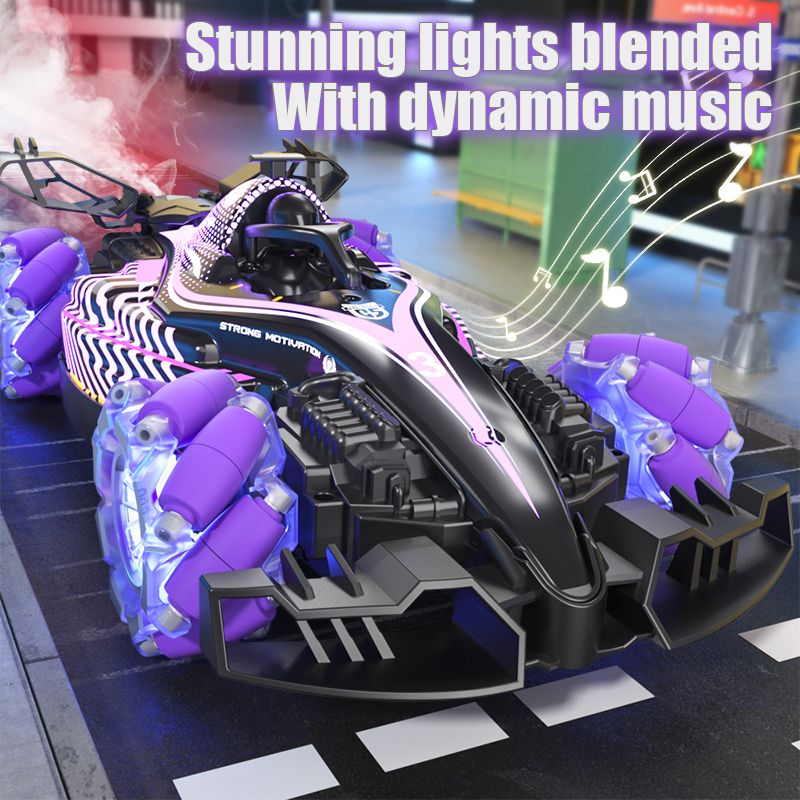 Remote control toy car F1 racing style, with music and light, the tail can be spray.