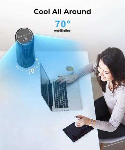 Tower Fan, 23ft/s Desk Fan with Remote, 70° Oscillating, Standing Table Fan with 4 Speeds, 4 Modes, 12Timer, 2026 New 13'' Bladeless Fan for Bedroom Office, Home