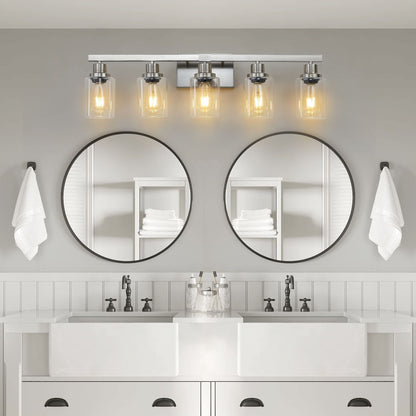 31" Modern 5-Light Bathroom Vanity Light Fixture - Brushed Nickel Finish with Clear Glass Shades, Perfect for Bathroom, Vanity, and Dressing Area Lighting (No Bulbs)
