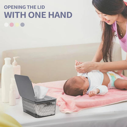 Wipes Dispenser, One-Handed Operation Wipe Holder for Baby & Adult, Seal-Designed Wipes Container for Bathroom Keep Diaper Wipes Fresh