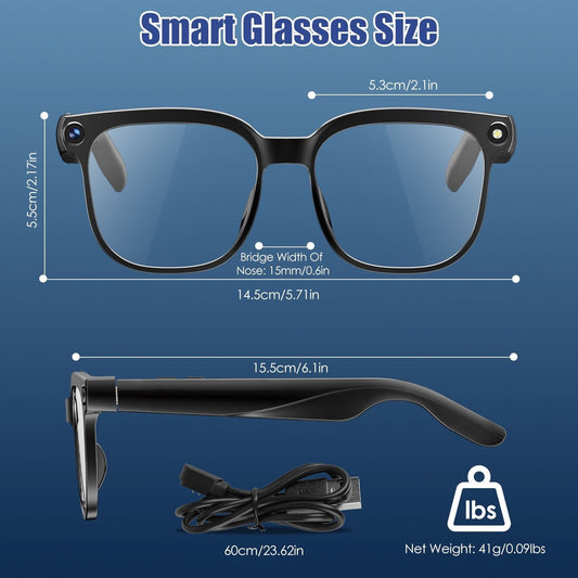 AI Smart Glasses with Camera and Audio 8MP HD1080P Real Time Translation 139 Languages Voice Assistant AI Photo Recognition Music Playback & Hands-Free Calling for Travel Meeting Vlog