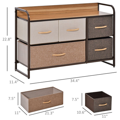 5-Bin Dresser Storage Tower Cabinet Organizer Unit, Chest Dresser Drawers with Metal Frame for Bedroom, Multicoloured