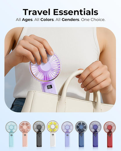 Portable Handheld Fan, Portable Fan Rechargeable, 4000mAh, 180° Adjustable, 6 Speed Wind, Display Electricity in Real Time, USB Rechargeable Foldable F an, Quiet Personal Fan as Power Bank