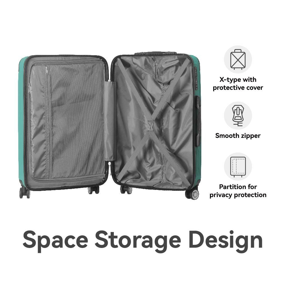 3-Piece Lightweight ABS Hardshell Luggage Set (20", 24", 26") in Fresh Green with Spinner Wheels, TSA Lock, and Adjustable Telescopic Handle - Durable Travel Suitcases