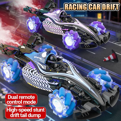 Remote control toy car F1 racing style, with music and light, the tail can be spray.