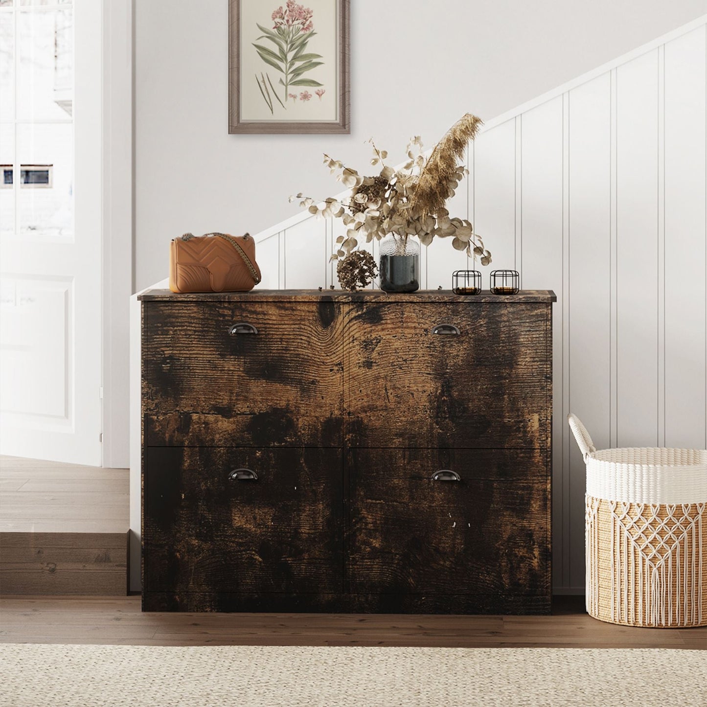 Shoe Cabinet,Hidden Slim Narrow Shoe Rack Cabinet with 4 Drawers for Entryway, Foyer,Hallway,Bedroom