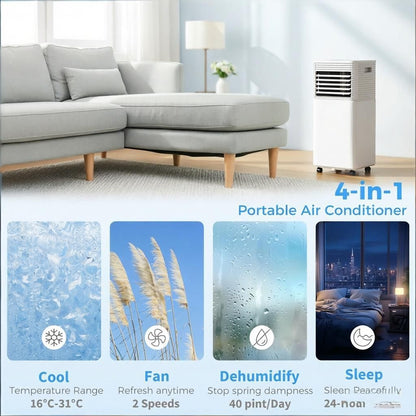 White 10000 BTU Mobile Air Conditioner with Remote Control 24H Timer LED Display for Cooling And Dehumidifying