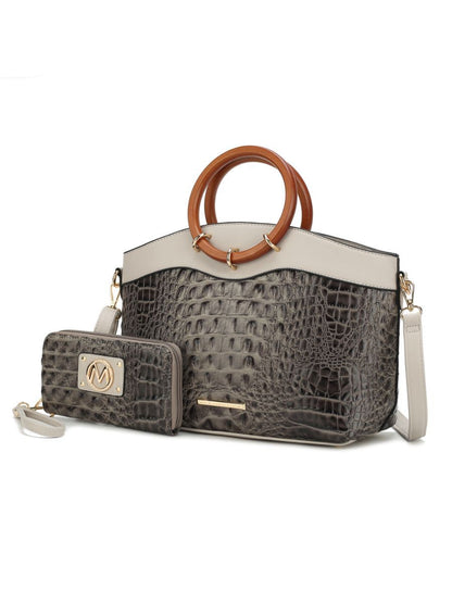 MKF Collection Phoebe Faux Crocodile Embossed Vegan Leather Women Tote with Wristlet Wallet Bag by Mia k