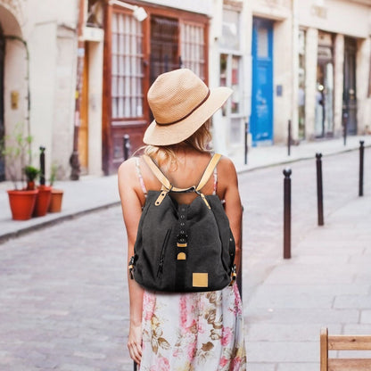 Ladies Canvas Tote Bag Multifunctional Purse Handbag Adjustable Shoulder Rucksack Convertible Backpack Wear-Resistant Dirt-Proof For Women School Office Travel