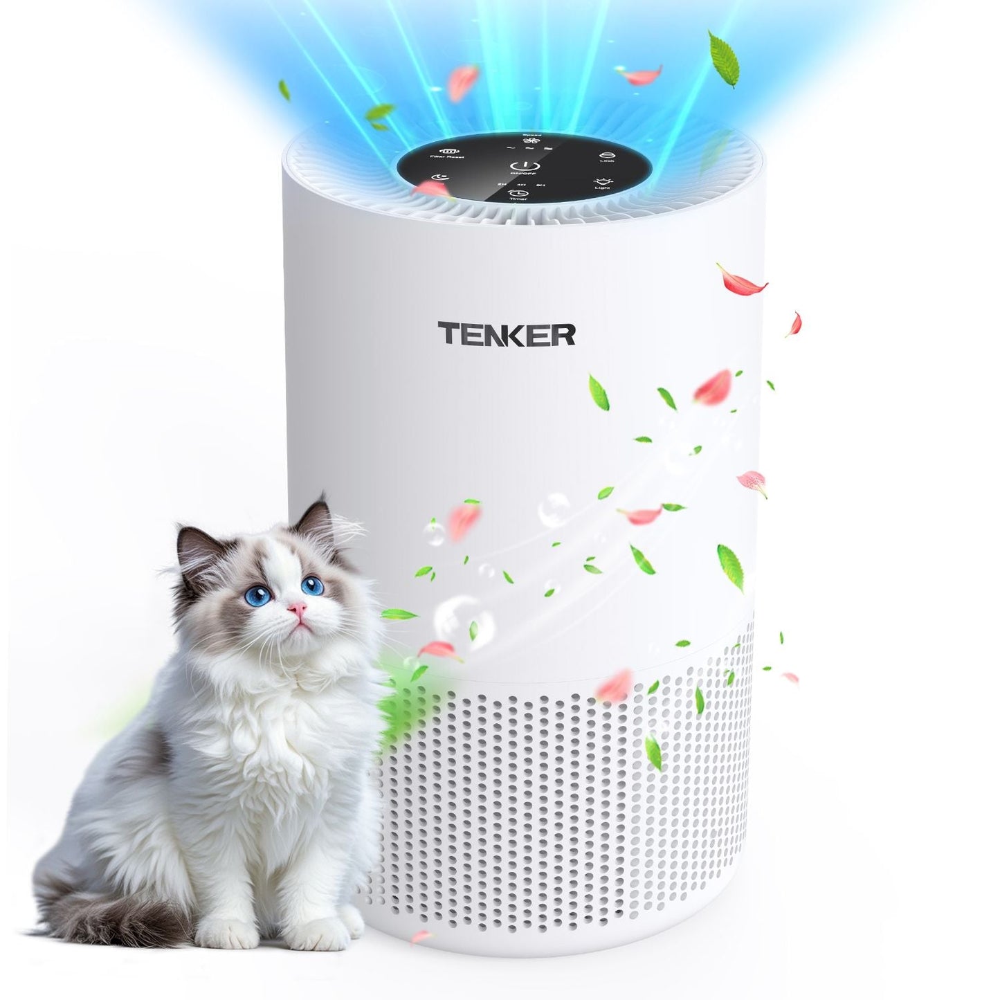 TENKER AP-6980 Air Purifier White US 1300ft² Large Rooms H13 Heap 3-Stage Filtration 3 Speeds 3 Timer w/Light Air Cleaner Machine