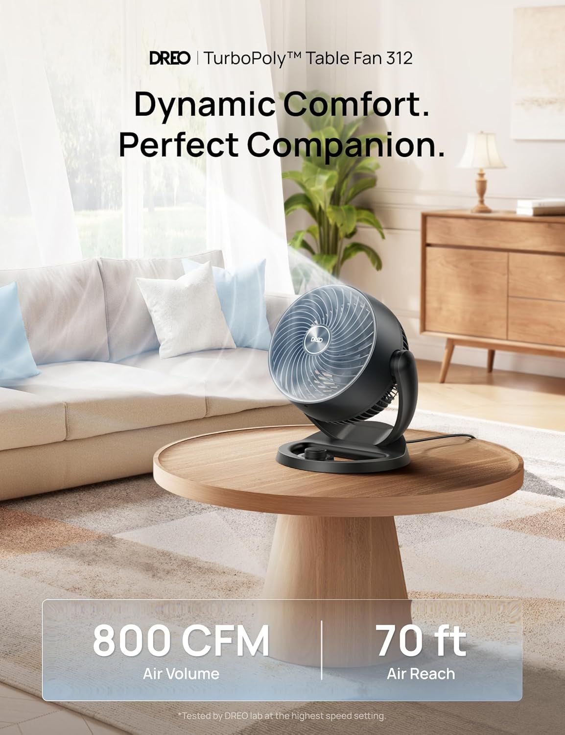 Fan for Bedroom, 12 Inches, 70ft Powerful Airflow, 25db Quiet Table Air Circulator Fans for Whole Room, 120° Adjustable Tilt, 3 Speeds, Desktop Fan for Home, Office, Kitchen