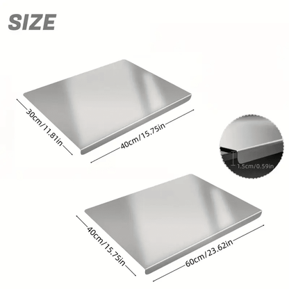 Stainless Steel Cutting Board with Lip for Kitchen Chopping Boards for Countertop Large Metal Cutting Board over Sink Suitable for Meat Fruits Vegetables Bread Noodle and Pizza Bamboo Knives