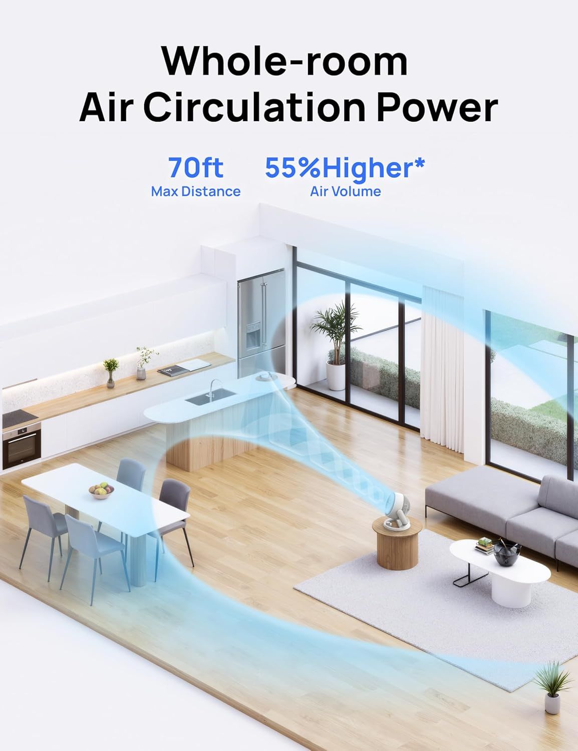 Fan for Bedroom, 12 Inches, 70ft Powerful Airflow, 25db Quiet Table Air Circulator Fans for Whole Room, 120° Adjustable Tilt, 3 Speeds, Desktop Fan for Home, Office, Kitchen