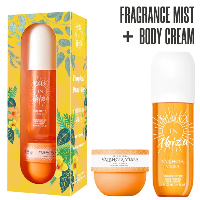2-Piece Set, SOLO EN IBIZA Body & Hair Fragrance Mist And Body Cream Gift Box For Men And Women, Long Lasting Fragrance, 4 Different Scent, Perfect For Holiday Gifts, Dating, Daily Life, Parties