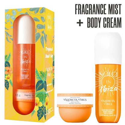 2-Piece Set, SOLO EN IBIZA Body & Hair Fragrance Mist And Body Cream Gift Box For Men And Women, Long Lasting Fragrance, 4 Different Scent, Perfect For Holiday Gifts, Dating, Daily Life, Parties