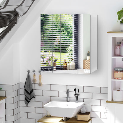 Wall Mounted Mirror Cabinet, Bathroom Medicine Cabinet with Mirror, 3 Doors and Adjustable Shelves, White