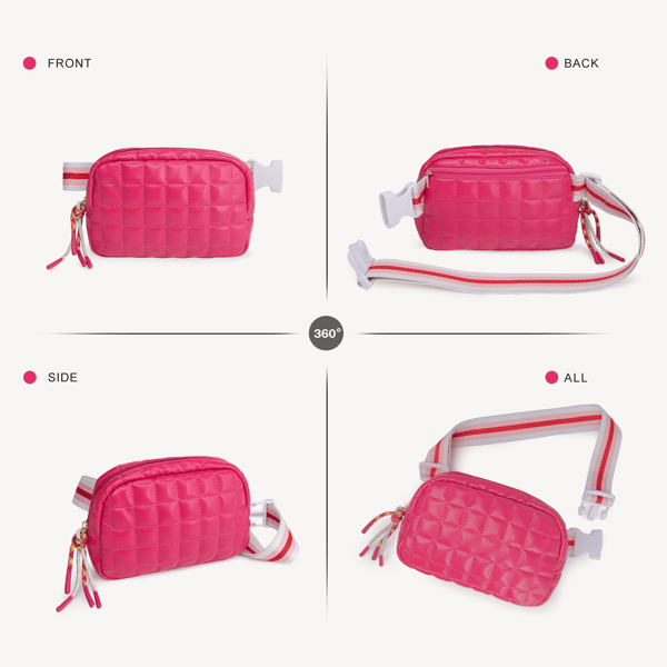 Puffer Bag Quilted Belt Bag Small Puffy Fanny Pack for Woman Running Traveling Hiking Workout Sports with Adjustable Strap-Rose