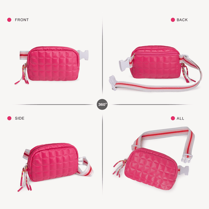 Puffer Bag Quilted Belt Bag Small Puffy Fanny Pack for Woman Running Traveling Hiking Workout Sports with Adjustable Strap-Rose