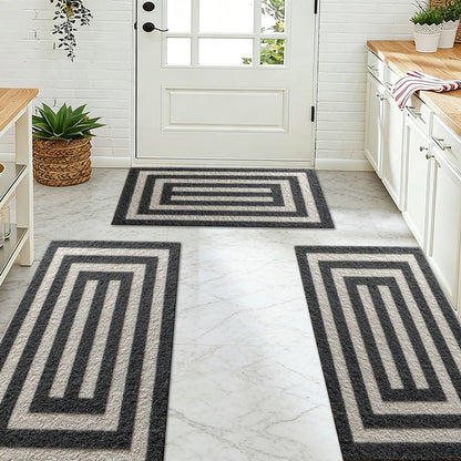 Three-piece kitchen rug set, non-slip and washable, abstract pattern kitchen hallway rug, soft and comfortable, suitable for sinks, floors, entrances, hallways and bathrooms.