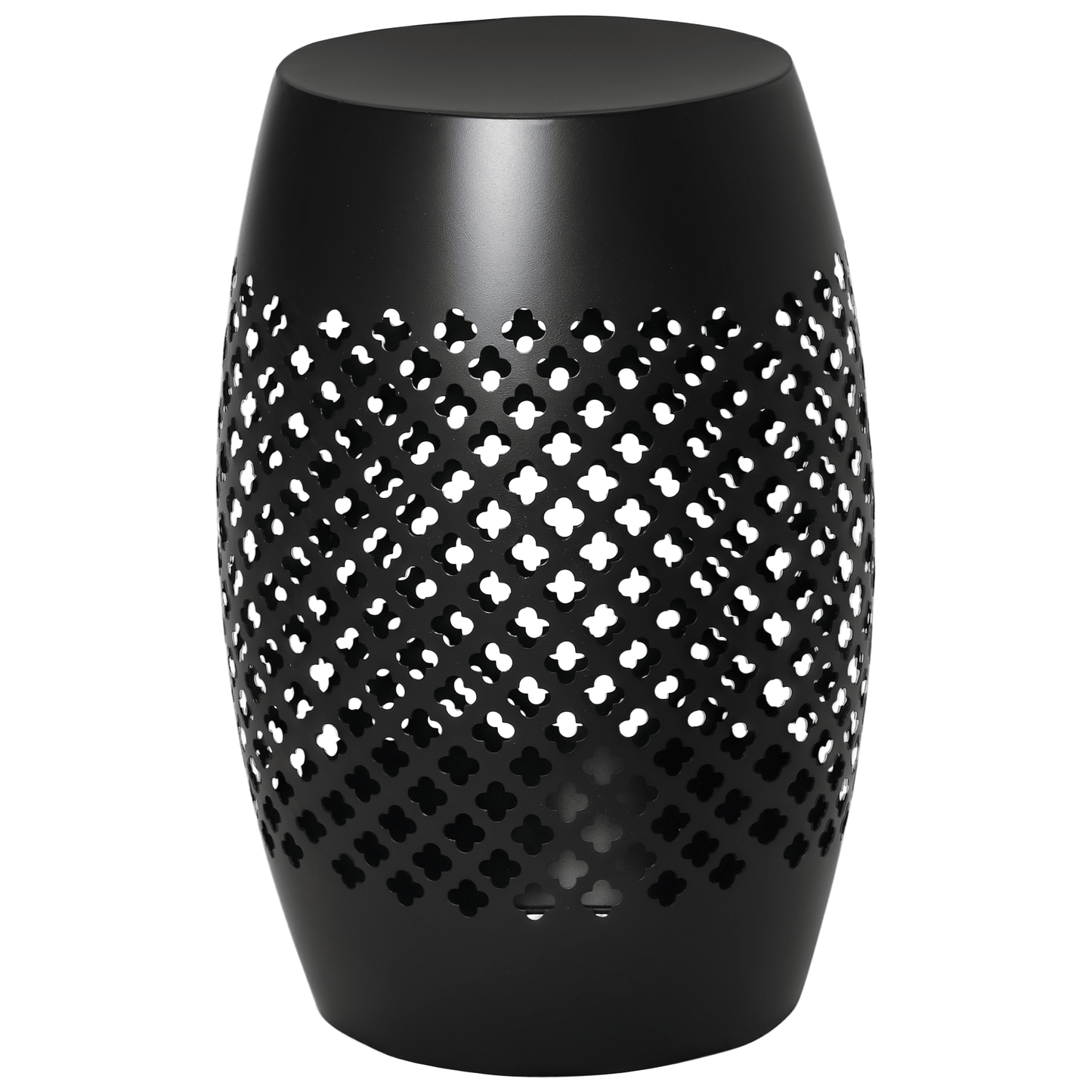 12.5" Steel Outdoor Side Table, Round Hollow Drum Patio End Table, Accent Table for Indoor and Outdoor, Black