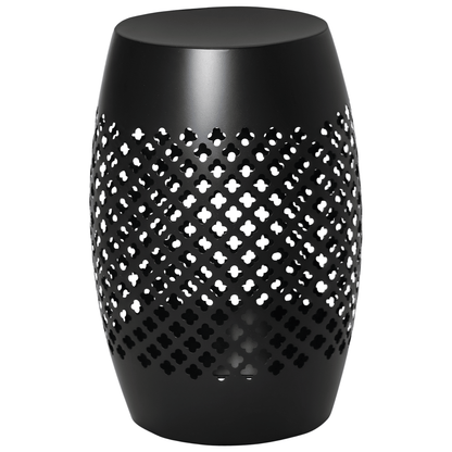 12.5" Steel Outdoor Side Table, Round Hollow Drum Patio End Table, Accent Table for Indoor and Outdoor, Black