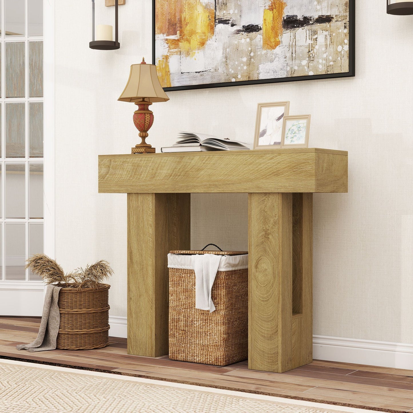 42 Inch Console Table, Sofa Table Behind the Couch with Thickened Tabletop for Living Room, Hallway, Entrance, Oak
