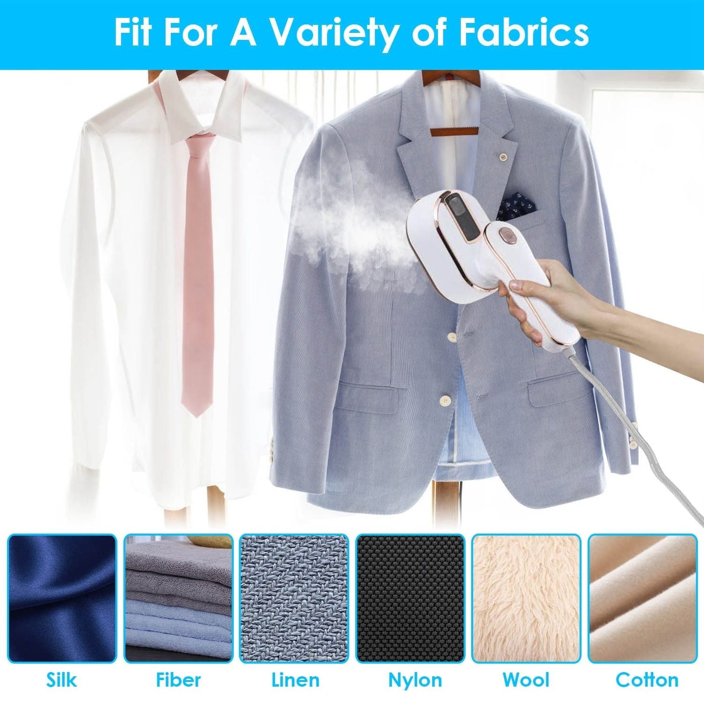 1000W Portable Handheld Steamer for Hang Flat Ironing Travel Garment Steamer with 180° Rotatable Handle 10S Fast Heating Clothing Wrinkles Remover for Home Office Travel