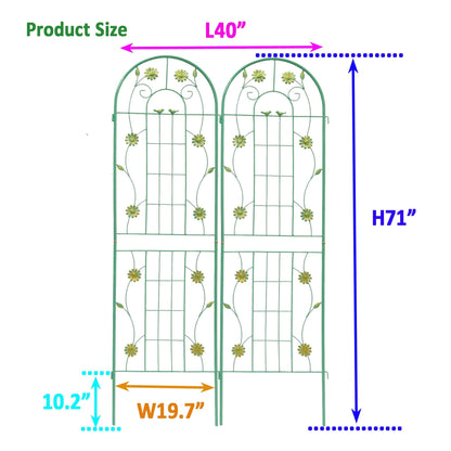 2 Pack 71" x 19.7" Metal Garden Trellis Rustproof Trellis for Climbing Plants Outdoor Flower Support Wrought Iron Ivy Vine Cucumbers Decorative(Green)