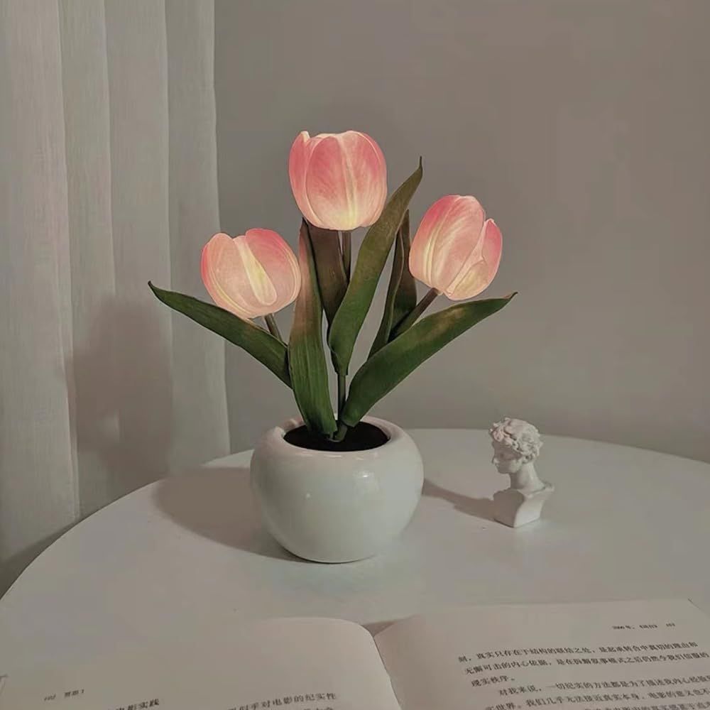 Tulip Lamp - LED Replica Tulip Table Lamp with Flower Vase for Desktop Decoration. Suitable for home, living room, desktop decoration, holiday gifts, atmosphere decoration lamps. Powered by USB