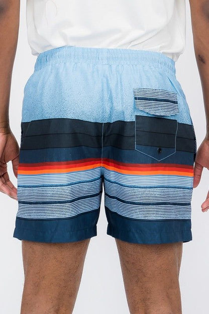 Stylish Blue Striped Swim Shorts for Men - Comfortable Quick-Dry Beachwear