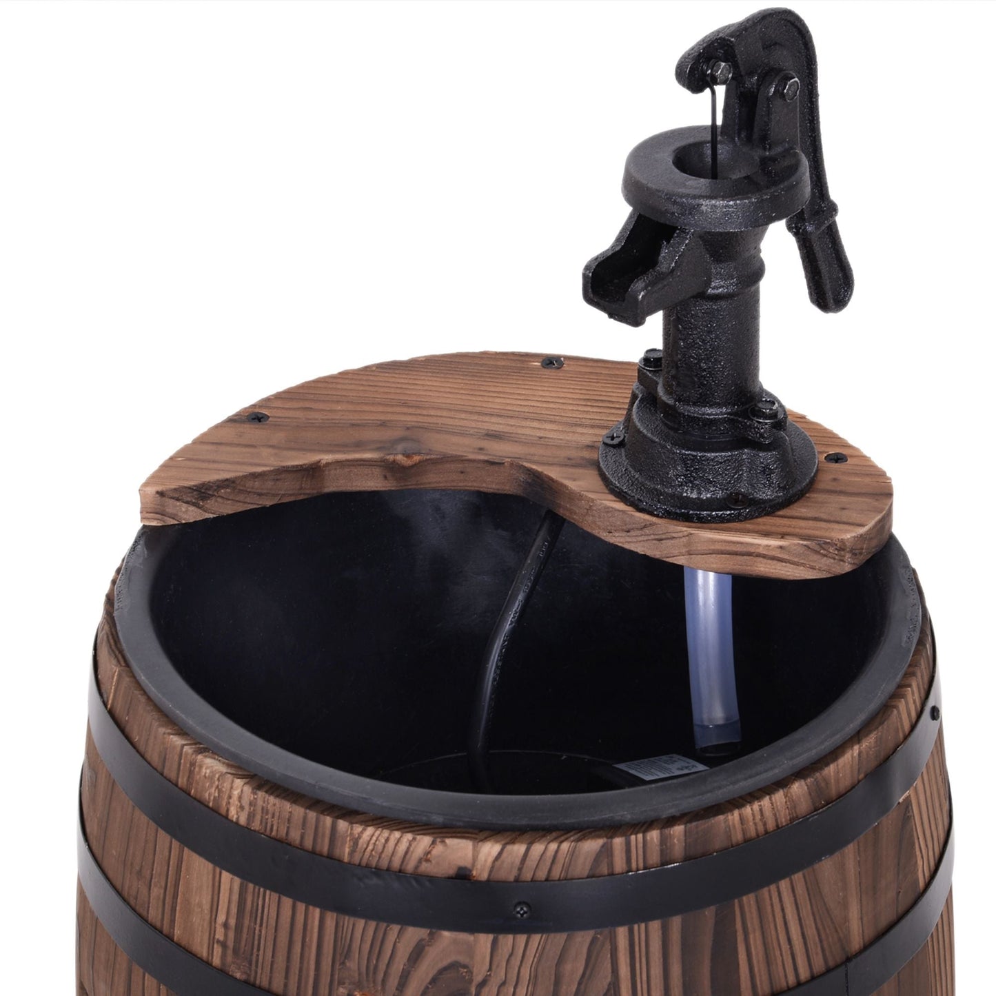 2-Tier Wooden Water Pump Fountain with Flower Box Base Durable Design for Garden Decor
