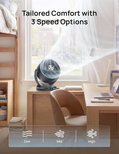 Fan for Bedroom, 12 Inches, 70ft Powerful Airflow, 25db Quiet Table Air Circulator Fans for Whole Room, 120° Adjustable Tilt, 3 Speeds, Desktop Fan for Home, Office, Kitchen
