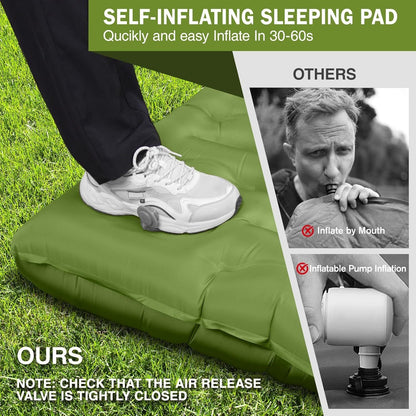Camping Sleeping Pad, Ultralight Camping Mat with Pillow Built-in Foot Pump, 4" Thick Inflatable Sleeping Mat Compact for Backpacking, Hiking, Car Traveling, Camp Tent